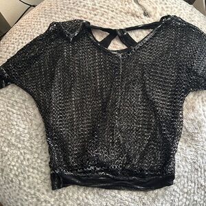 Buckle Black Shimmery Open-Weave Crop Top